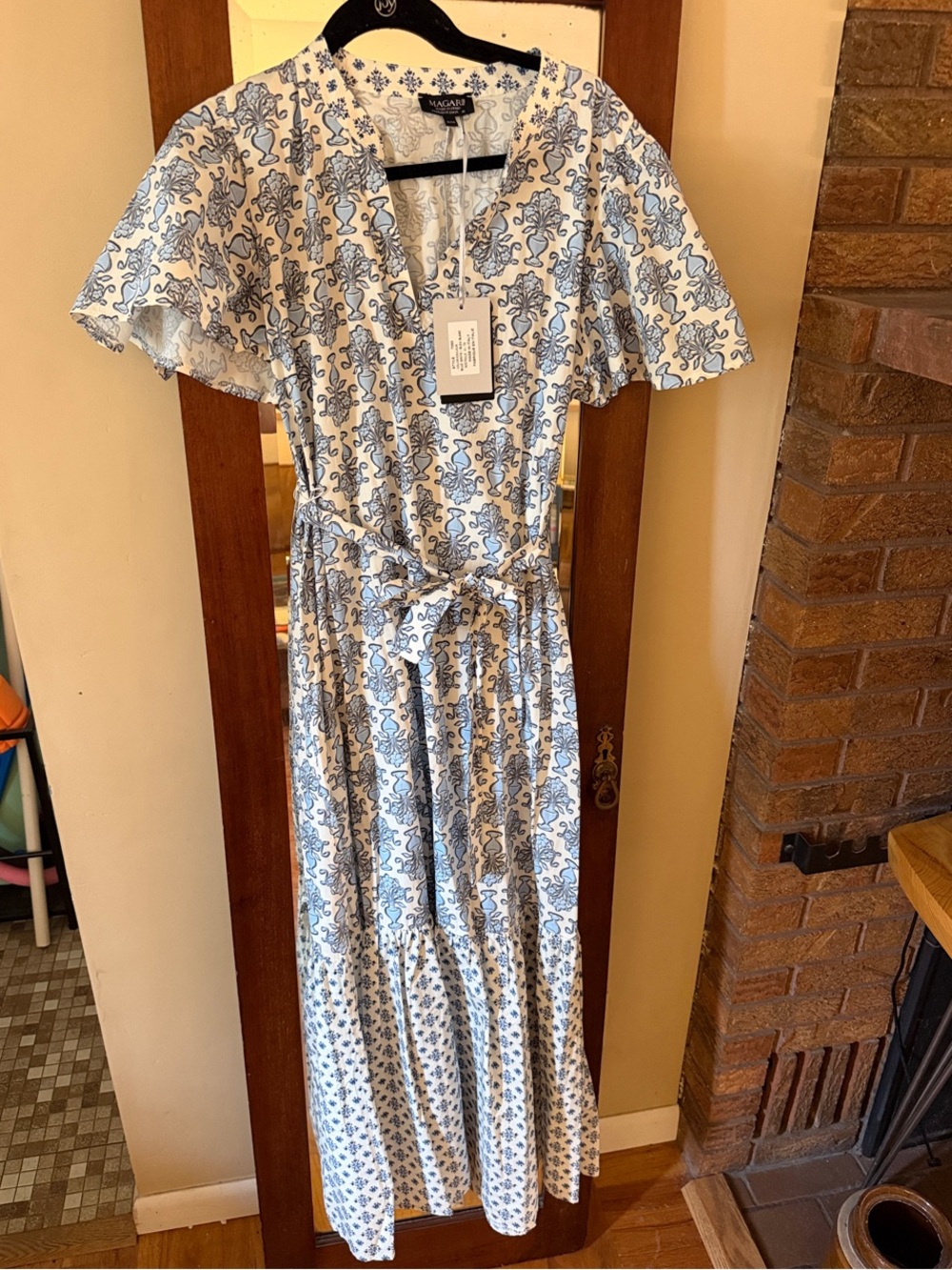 Blue Floral Tie-Waist Maxi Dress by Magari Made in Italy